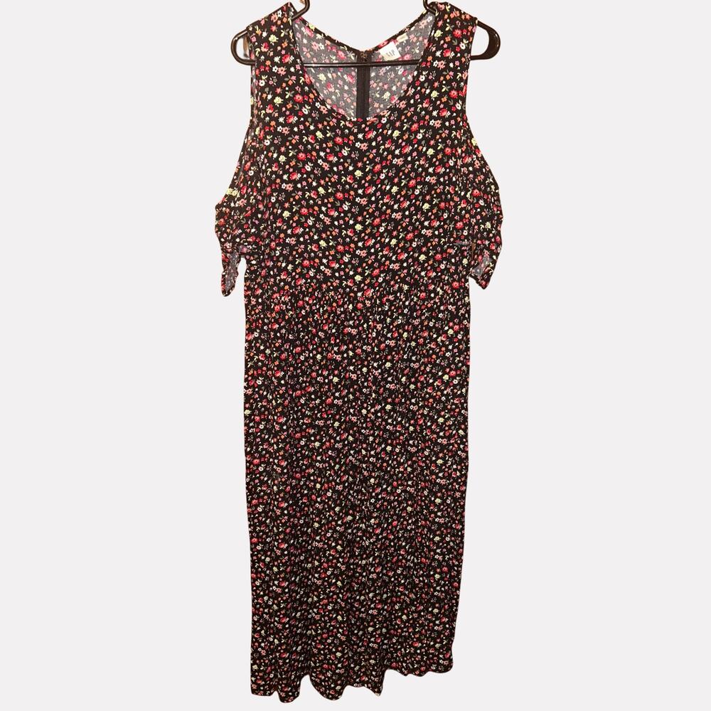 Gap Size 16 Black Floral Maxi Dress – Boho Cottagecore Pleated Summer Dress
